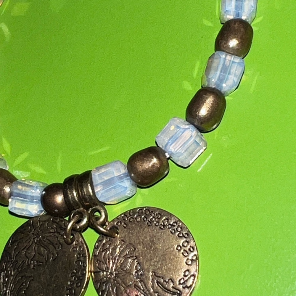 bead stretch bracelet beachy boho faceted glass stone charm stackable set 4 - Picture 3 of 16